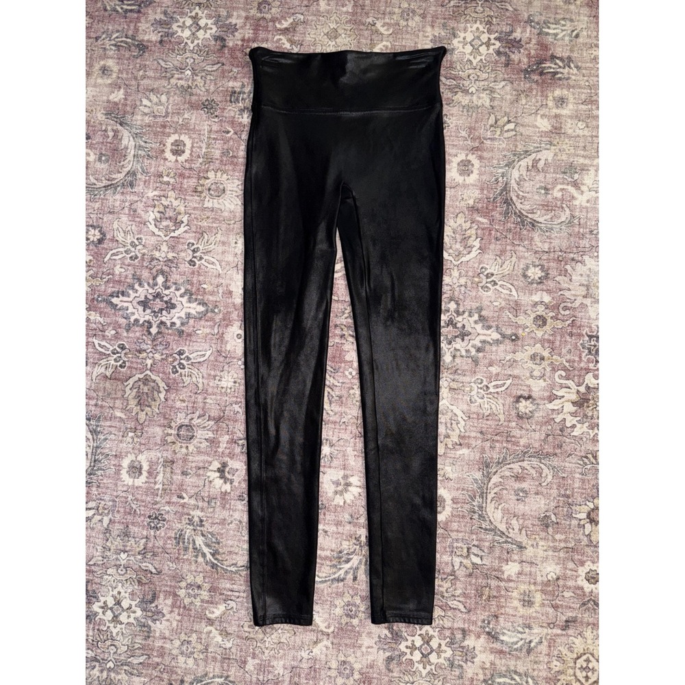 Spanx Faux Leather Leggings Black High Waisted Shaper Womens‎ Medium Smoothing